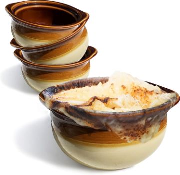 Furmaware French Onion Crock Soup Bowls 12 ounces, Set of 4